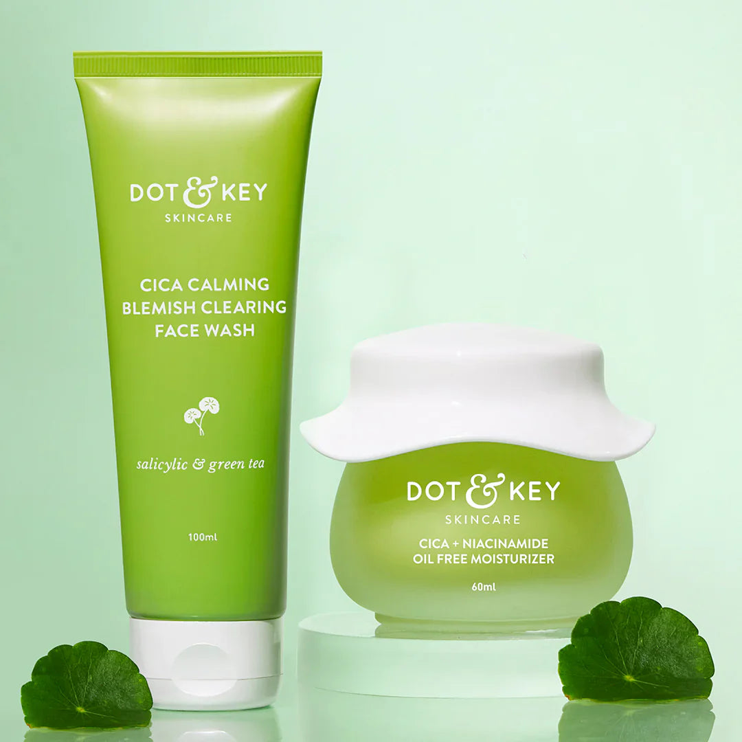 Dot & Key Cica Calming Blemish Clearing Face Wash | Spot Reduction Oil-Free Moisturizer Combo | 50g