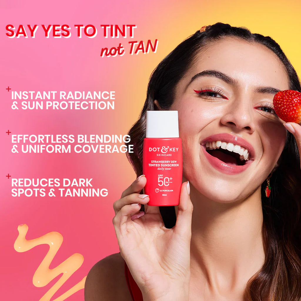 Dot & Key Strawberry Dew Tinted Sunscreen 01 Porcelain + Vitamin C + E Moisturizer