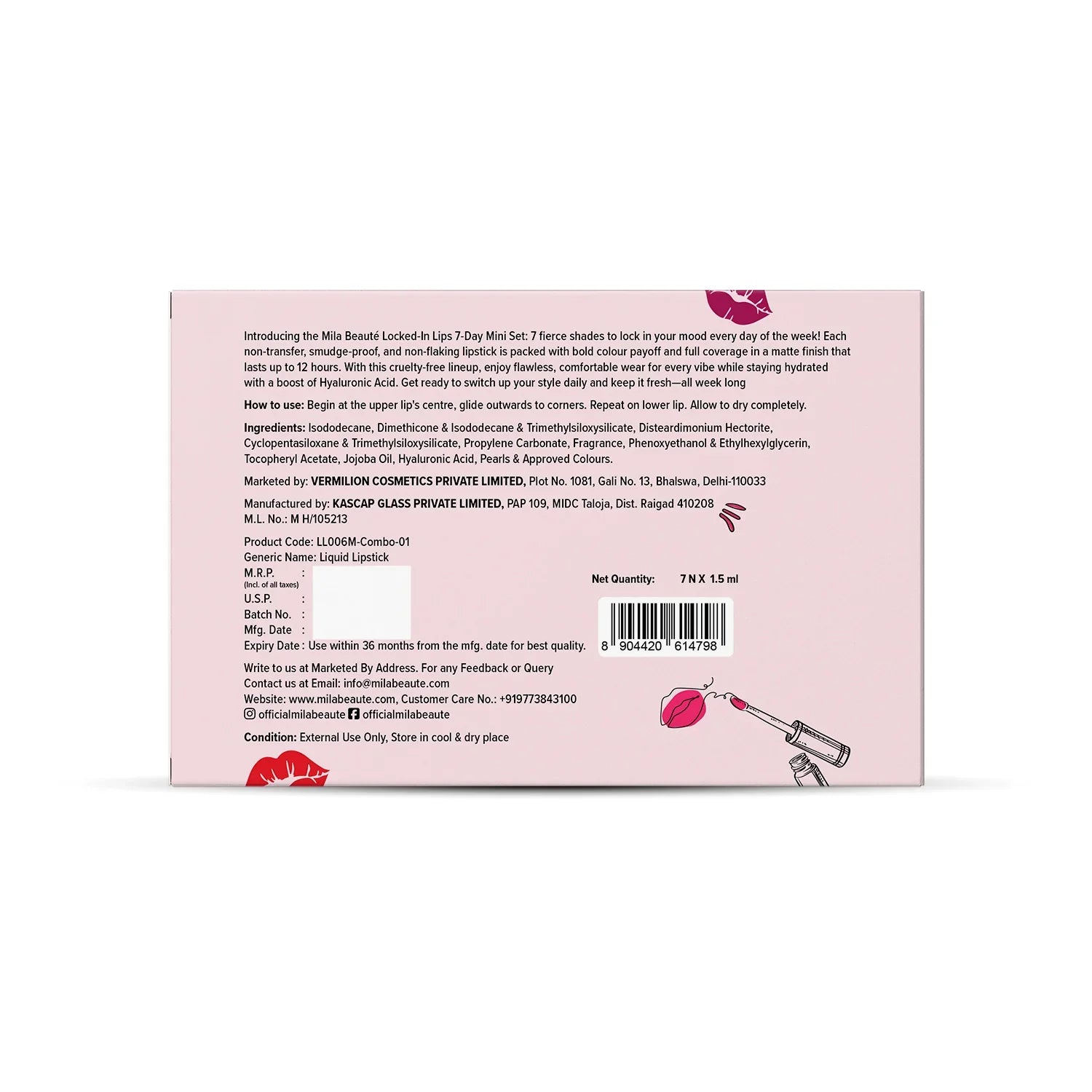 Mila Beaute Lock & Load Transfer-Proof Lipsticks Pack of 7