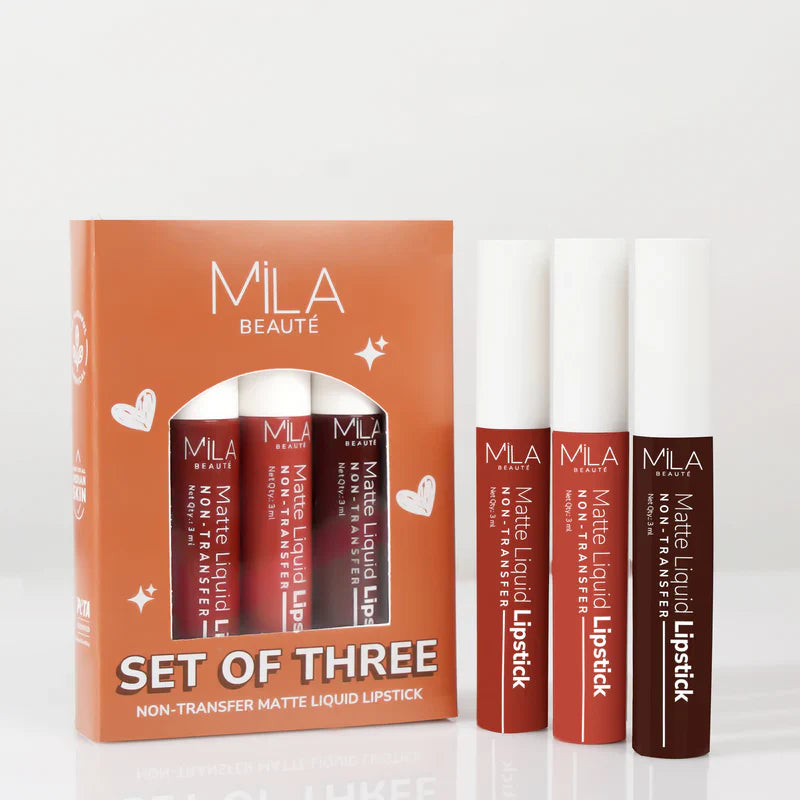 Mila Beaute Non Transfer Liquid Lipstick Set of 3